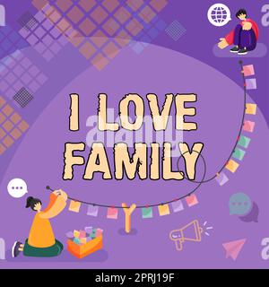 Schreiben mit Text I Love Family. Wort für gute Gefühle über Verwandte, die liebende Geliebte pflegen Stockfoto