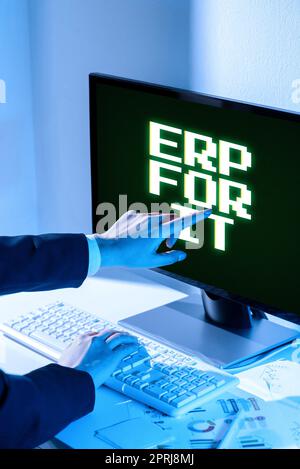 Text mit Inspiration ERP for IT. Word für Enterprise Resource Planning-Software zur Integration von Anwendungen Stockfoto