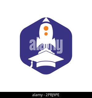 Graduierungskappe mit Raketenvektor-Logo. Logovorlage für Rocket Learning-Vektor. Stock Vektor