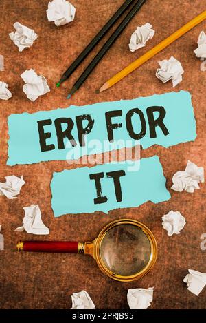 Inspiration zeigt Zeichen ERP für IT. Business Overview Enterprise Resource Planning Software für die Integration von Anwendungen Stockfoto