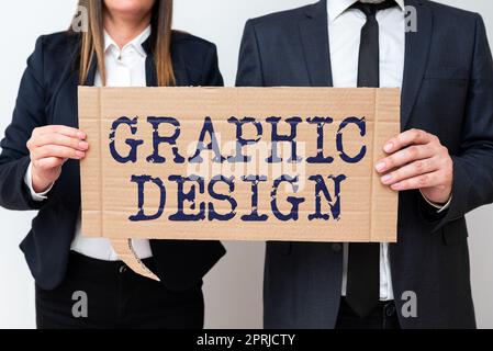 Handgeschriebenes Schild Grafikdesign oder Fähigkeit, Text und Bilder in der Werbung zu kombinieren. Konzeptionelle Fotokunst oder Fähigkeit, Text und Bilder in der Werbung zu kombinieren Stockfoto