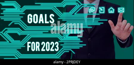 Unterschreiben Sie die Ziele für 2023The, und folgen Sie den Dingen, die Sie in 2023 haben und erreichen möchten. Wortschatz zu den folgenden Dingen, die Sie in 2023 haben und erreichen möchten Stockfoto