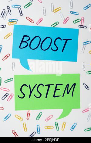 Handschrift Text Boost System, Business Idea Rejuvenate Upgrade stärken Be gesünder ganzheitlicher Ansatz Stockfoto