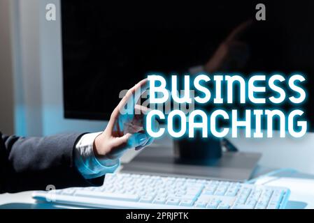 Inspiration zeigt Zeichen Business CoachingHelping Mitarbeiter werden aktiver Consulting ein Experte, Business Showcase hilft Mitarbeitern dabei, mehr zu werden Stockfoto