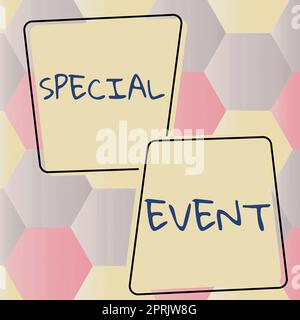 Schreiben mit Text für Sonderveranstaltung, Geschäftsidee-Funktion, um Geld für gemeinnützige Zwecke zu generieren, eine überfüllte Gelegenheit Stockfoto