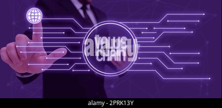 Handschrift Text Wertschöpfungskette, Konzept Bedeutung Business Manufacturing Prozess Analyse der Branchenentwicklung Stockfoto