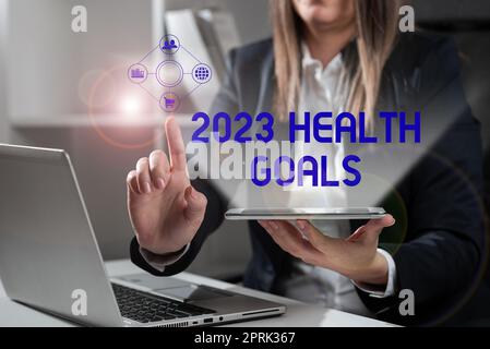 Schreiben mit Text 2023 Gesundheitsziele, Geschäftsansatz Feier zum Beginn des Kalenderjahres 2023 Stockfoto