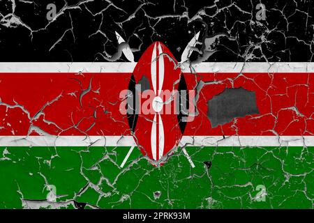 3D Flagge Kenias auf einem alten Steinmauer Hintergrund. Stockfoto