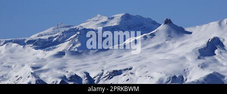 Flumserberg von Chaeserrugg, Schweiz. Stockfoto