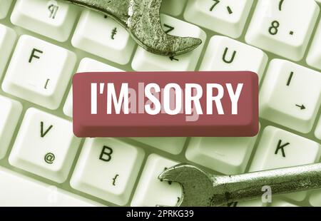 Ein Textzeichen, das zeigt, dass es mir leid tut, ein begriffliches Foto, um jemanden um Vergebung zu bitten, dem du unabsichtlich wehgetan hast Stockfoto