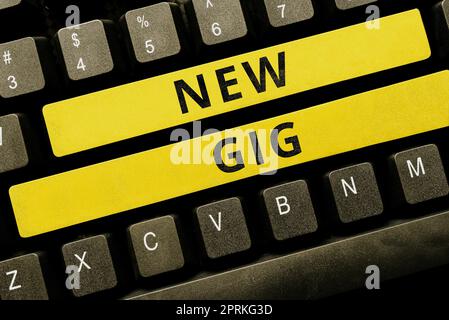 Konzeptdarstellung New Gig, Business Idea Job bekommen Teilnahme Live Konzert Gigabyte Freelancer Angebot Stockfoto