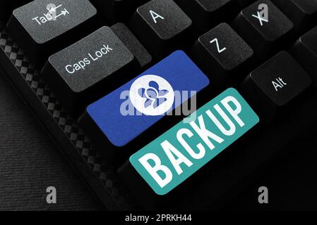 Schreiben Text anzeigen Backup, Word auf Prozess geschrieben, um wichtige Informationen vor dem Verlust zu schützen Stockfoto