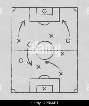 Fußball- und Fußballtaktik mit Kreide gezeichnet, Marker auf einem weißen Brett - Vektorgrafik Stockfoto