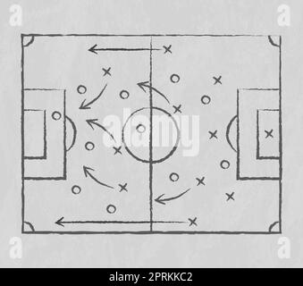 Fußball- und Fußballtaktik mit Kreide gezeichnet, Marker auf einem weißen Brett - Vektorgrafik Stockfoto