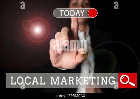 Text mit Inspiration Lokales Marketing, Internetkonzept für Zielgruppen in einer feinkörnigen Community Stockfoto