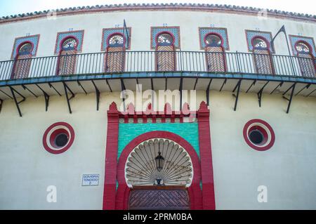 Stierkampfarena von Almendralejo, Badajoz, Extremadura, Spanien. Blick im Freien Stockfoto