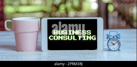 Inspiration zeigt Zeichen Business Consulting, Internet-Konzept beaufsichtigt Überwachung Koordination Business Operations Handy-Bildschirm mit Import Stockfoto