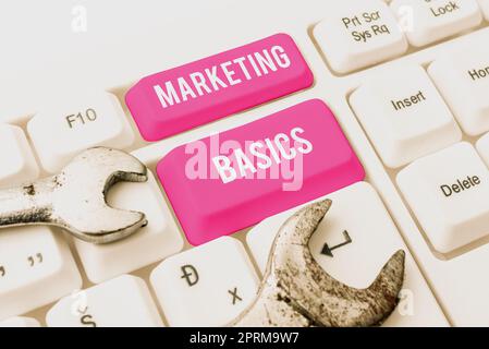 Text mit Inspiration Marketing-Grundlagen, Geschäftsübersicht Veränderungen und Entwicklungen im Handel am Markt Stockfoto