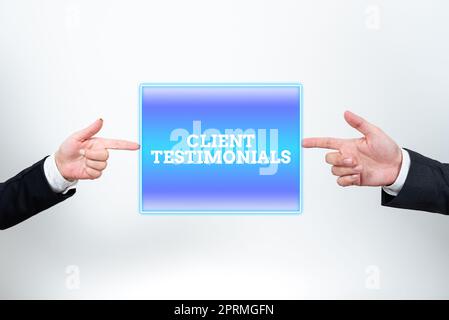 Hand schreiben Zeichen Kunden Testimonials, Word für verschiedene Engineered Datenbanken Software Anwendungen wichtige Informationen zwischen Business Te Stockfoto