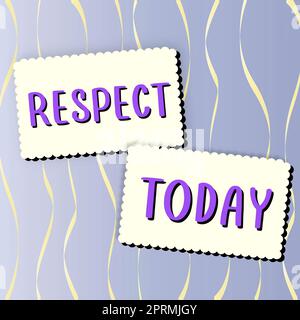 Zeichen, das Respekt zeigt, Konzept bedeutet Gefühl tiefer Bewunderung oder etwas, das durch ihre Fähigkeiten entreißt auf Blatt enthüllt Hintergrund hinter T Stockfoto