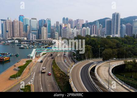 Causeway Bay, Hongkong 07. Januar 2021: Luftaufnahme der Stadt Hongkong Stockfoto