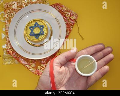 Herbstliche Leckereien für das jüdische Neujahr Rosh Hashanah der Symbole im Feiertag Stockfoto