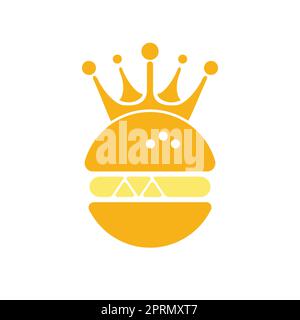 Burger King Vektor-Logo-Design. Burger mit Crown Icon-Logo. Stock Vektor