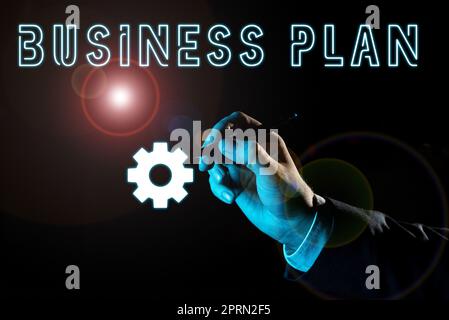 Schreiben mit Text Business Plan, Business Concept Structural Strategy Ziele und Ziele finanzielle Projektionen Stockfoto