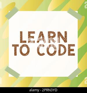 Textunterschrift mit Präsentation „Lernen mit Code“, Wort geschrieben auf „Lernen mit Schreiben“ Software Be a Computer Programmer Coder Stockfoto