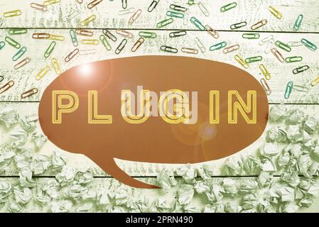 Handgeschriebenes Schild Plug-in, Word für das Einschalten des Geräts Netzanschluss Stockfoto