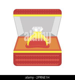 Offene Ringbox mit Goldring und Diamant isoliert auf weißem Hintergrund. Stockfoto