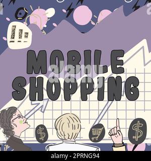 Konzeptionelle Bildunterschrift Mobile Shopping, konzeptuelles Foto zum Kauf von Waren, die mit einem Mobiltelefon durchgeführt werden Stockfoto