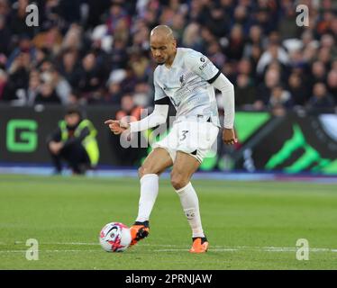 Liverpools Fabinho in Aktion während des Fußballspiels der englischen Premier League zwischen West Ham United und Liverpool im Londoner Stadion auf 26. A. Stockfoto