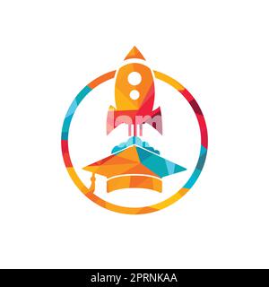 Graduierungskappe mit Raketenvektor-Logo. Logovorlage für Rocket Learning-Vektor. Stock Vektor