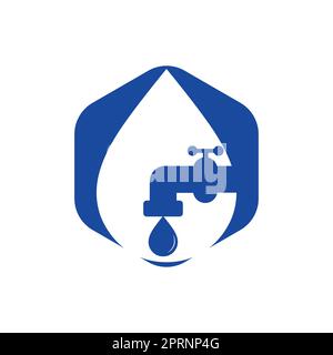 Geschäftsvorlage für das Design des Klempnervektorlogos. Abbildung: Logo-Designvorlage für Wasserhahn-Sanitär. Stock Vektor