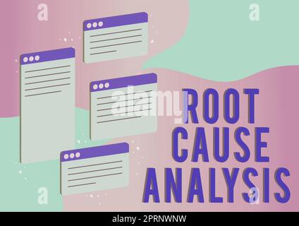 Textschild mit der Ursachenanalyse. Wort für Methode der Problemlösung Fehler oder Problem identifizieren Stockfoto