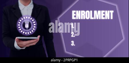 Handschriftenschild Einschreibung, konzeptuelle Foto-Umgebung, in der Person, Tier oder Pflanze lebt oder operiert Lady in Anzug hält Stift symbolisiert su Stockfoto