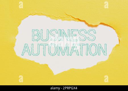 Schild mit Darstellung von Business Automation, Konzept Bedeutung Erweiterte Funktionen zeitnahe Erwartungen Ziele Lösung verschiedener mathematischer Probleme, Berechnung der Werteinheit Stockfoto