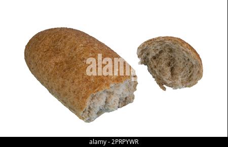Ein Stück zerbrochenes Vollkornbrot auf transparentem Hintergrund Stockfoto
