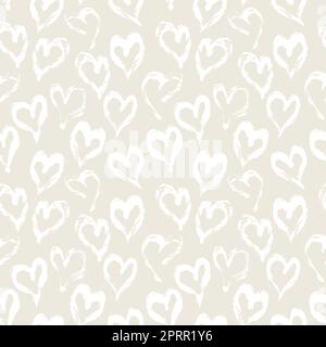 Nahtloses Herzmuster, handbemalt mit Tintenpinsel. Grafikdesign-Element. Scrapbooking, Valentinskarte, Tapete, Babydusche, Hochzeitseinvita Stockfoto