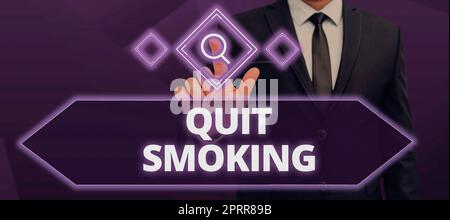 Textzeichen mit Rauchverbot, Internetkonzept mit Einstellung oder Einstellung der Tabakabhängigkeit Stockfoto