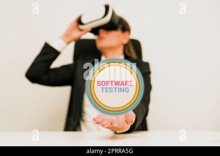 Schreiben Anzeigetext Softwaretest, Wort geschrieben auf Begrüßungswerber, der ein Unternehmen oder eine Einzelperson unterstützt Stockfoto