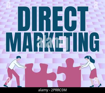 Inspiration mit Signage Direct Marketing, Word for Business of Selling Services directly to the public Colleagues Conencting Two Pieces Puzzle Stockfoto