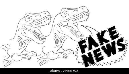 Dinosaurier mit Sprechblase, der das Wort "Fake News" sagt. Stock Vektor