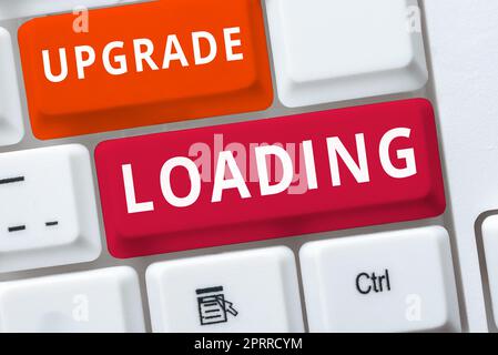 Konzeptionelle Anzeige Upgrade Loading, Internet-Konzept Weiterentwicklung von Anwendungen zu verbesserten Tools Lösung verschiedener mathematischer Probleme, Berechnung von M Stockfoto