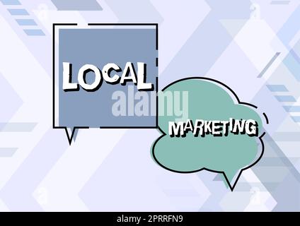 Konzeptüberschrift Lokales MarketingA lokales Unternehmen, bei dem ein Produkt in der Region kauft und verkauft wird. Geschäftsidee Ein lokales Unternehmen, bei dem ein Produkt in der Region gekauft und verkauft wird Stockfoto