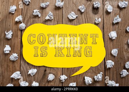 Schreiben Anzeigen von Text Inhalt ist KingContent ist das Herzstück heutiger Marketingstrategien. Word for Content ist das Herzstück heutiger Marketingstrategien Stockfoto