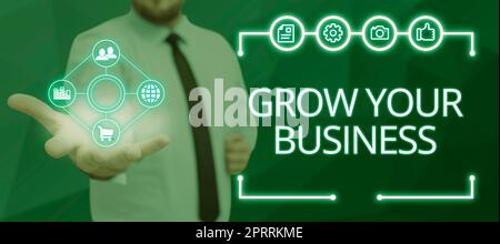 Textzeichen für „Grow Your BusinessAchten Sie auf höhere Gewinne, um eine bessere Rendite zu erzielen. Das Wort für höhere Gewinne sorgen für eine bessere Kapitalrendite Stockfoto