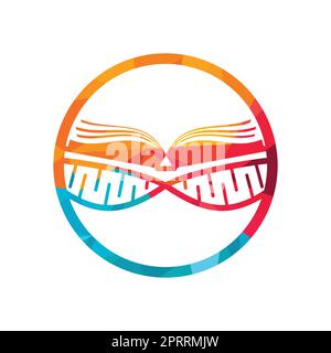 DNA-Buch-Vektor-Logo-Design. Logovorlage für genetische Buchvektoren. Stock Vektor