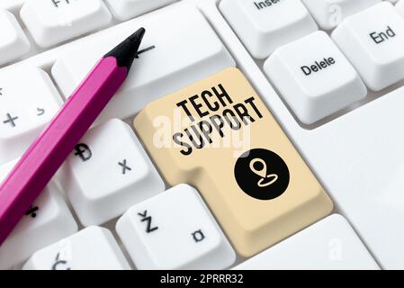 Konzeptionelle Darstellung des technischen Supports. Überblick über das Unternehmen Unterstützung von Personen, die technische Probleme haben Stockfoto